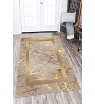 Bej Gold Çerçeveli Kaymaz Tabanlı Dekoratif Halı AR751 - 100 x 160 cm