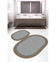 Dijital Baskılı Kaymaz Taban Yıkanabilir Oval 2'li Klozet Takımı Banyo Paspası NOKZ-HT-230 (Gri)