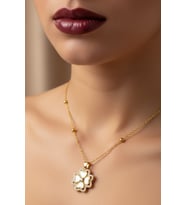 Altın Renk Beyaz Sedef Van Cleef Yonca Model Top Zincir Çelik Kolye- 3726