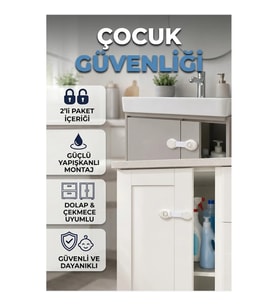 Yapışkanlı Çocuk Güvenlik Kilidi – Dolap ve Çekmeceler İçin 2'li Set