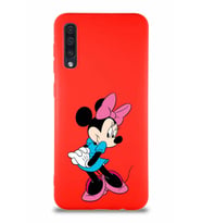 Samsung Galaxy A30S Soft Premier Kapak Minnie Mouse-F Tasarımlı Silikon Kılıf - Kırmızı (Şeffaf)