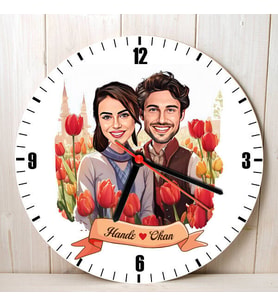 Sevgiliye Hediye Kişiye Özel Kırmızı Laleler ve Aşkımız Karikatürlü Duvar Saati