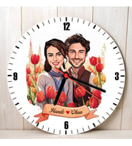 Sevgiliye Hediye Kişiye Özel Kırmızı Laleler ve Aşkımız Karikatürlü Duvar Saati