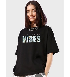 Baskılı Oversize T-shirt - Siyah