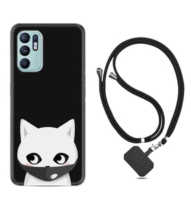 Oppo Reno 6 Kılıf Silikon Boyun Askılı İpli Desenli Silikon Pandemi Cat 1729