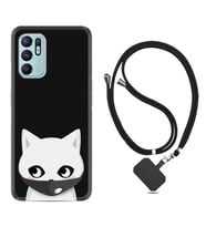 Oppo Reno 6 Kılıf Silikon Boyun Askılı İpli Desenli Silikon Pandemi Cat 1729