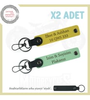 Araba ve Motosiklet Sahiplerine Uygun x2 Anahtarlık – İsim & Plaka Yazılı, Yeşil-Sarı-Syh (Çok Renkli)