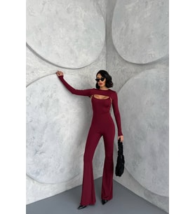 kadın bordo bolero detaylı ispanyol tulum NBDF120