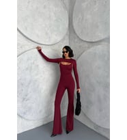 kadın bordo bolero detaylı ispanyol tulum NBDF120