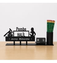 Jeoloji Mühendisi Masa İsimliği - Kişiye Özel, Mesleklere Özel İsimlik - Metal Ofis İsimliği, Kalemlik ve Kartlık Seti- Yeni İş, Terfi Hediyesi