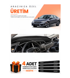 HONDA CIVIC FC5 (2015-2022) Uyumlu Torpido Koruma Örtüsü Oto Kılıfı - Siyah Gri