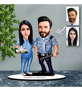 KİŞİYE ÖZEL POLİS VE HEMŞİRE EVLİ, SEVGİLİ, ÇİFT TASARIMLI BİBLO B35