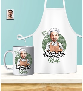 Kişiye Özel En İyi Chef- Aşçı Karikatürlü Mutfak Önlüğü & Kupa Seti