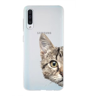Samsung Galaxy A50s Uyumlu Kapak Catface Tasarımlı Şeffaf Silikon Kılıf