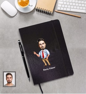 Kişiye Özel Öğretmen Karikatürlü  Siyah Defter Kalem Hediye Seti Bay-16