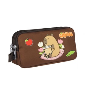 Capybara Erkek Çocuk İki Bölmeli Kalem Çantası - Bej - Kahverengi - 5232 (Çok Renkli)