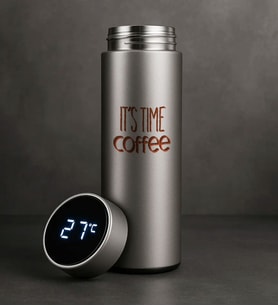 BK Gift Coffee Tasarımlı Filtreli Dijital Göstergeli Gümüş Çelik Termos-1, Arkadaşa Hediye, Sevgiliye Hediye, Yeni İş Hediyesi (Beyaz)