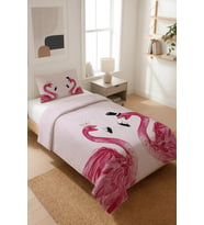 Flamingo Desenli Kadife Kumaş Kapitoneli Tek Kişilik Yatak Örtüsü Seti (2 Parça) TKY0040 (Çok Renkli)