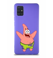 Samsung Galaxy A51 Soft Premier Kapak Patrick Yıldız Tasarımlı Silikon Kılıf - Mor (Şeffaf)