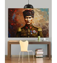 Askeri Üniformalı Atatürk Portresi Dekoratif Kanvas - Mdf Ahşap Tablo