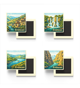 Erzincan - Baskılı Buzdolap Magneti Kare - 9x9 cm - 4 Adet