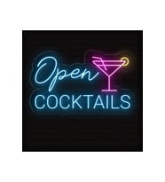 Open COCKTAILS Yazılı ve Şekilli Neon Tabela