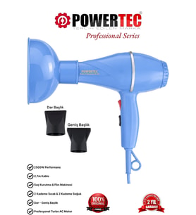 Powertec TR-501+Renkli Hacimlendirici Difüzör Başlıklı Profesyonel Saç Kurutma ve Fön Makinesi Mavi Renk