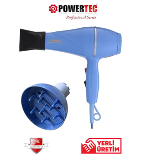 POWERTEC TR-501+Renkli Vigo Başlıklı Profesyonel Renkli Fön Makinesi Mavi