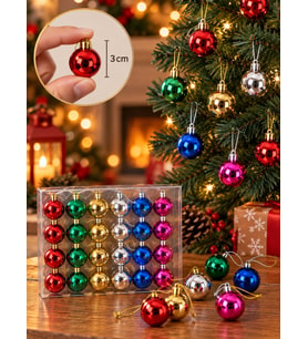 Mini Yılbaşı Ağacı Süsleme Topu 3 cm 24'lü Set Renkli Noel Ağacı Çam Süsü