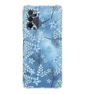 PrintiFy Oppo A16 Uyumlu Köşe Korumalı Floral Mavi Tasarımlı Şeffaf Silikon Kılıf