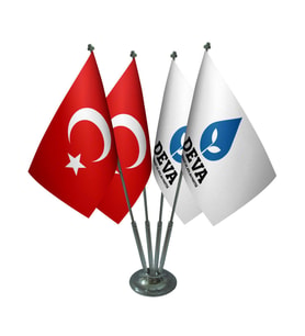 Masa Üstü DEVA Partisi Bayrağı Türk Bayrağı Dörtlü Krom Direk Masa Bayrak Seti