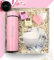 Kişiye Özel 500 ML Dereceli Termos & 2'li Teashop Bitki Çayı & Kalp Mum & Beyaz Çay ve Kahve Fincanı Hediye Seti