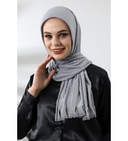 Gri Tesettür Hazır Pratik Fitilli Pamuklu Şal