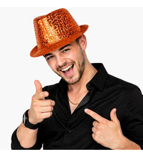 Turuncu Payetli Disco Parti Şapkası Yetişkin Işıltılı Fötr Model