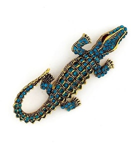 Mavi Timsah Crocodile Zirkon Taşlı Büyük Boy Rozet Broş Pin RZ087