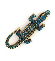 Mavi Timsah Crocodile Zirkon Taşlı Büyük Boy Rozet Broş Pin RZ087
