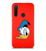 Xiaomi Redmi Note 8 Soft Premier Kapak Donald Duck-B Tasarımlı Silikon Kılıf - Kırmızı (Şeffaf)