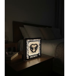 Kişiye Özel Ahşap Gece Lambası  Sevgiyi Aydınlatan Dekoratif Led Işıklı  Kuş ve Kalp Temalı Beyaz