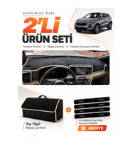 KİA SPORTAGE (2018-2021) Uyumlu Torpido Örtüsü + Tay Tüyü Bagaj Çantası + Sticker Seti - Siyah Bej