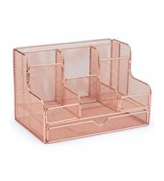 Temel Rose Gold Metal Mesh Masaüstü Organizer Çekmeceli Çok Bölmeli 25x17x16 cm 9527R