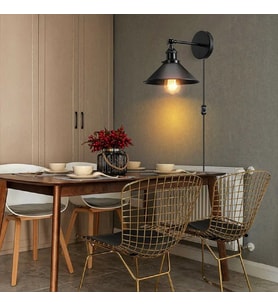 RİOLİGHT VİNTAGE,RETRO RUSTİK SİYAH METAL 1XE27 HAREKETLİ BAŞLIK FİŞLİ,KABLOLU APLİK ÇAP:23CM