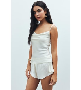 Caché Ekru Degaje Yaka Askılı Kısa Saten Pijama Takımı