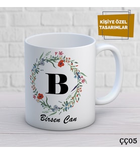 Çiçek Çerçeveli İsme Özel Kupa Bardak