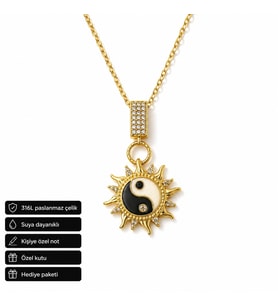 Yin Yang Güneş Figürlü Kadın Kolye 316L Paslanmaz Çelik Hediye