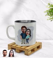 BK Gift Kişiye Özel Sevgililer Karikatürlü İçi Siyah Renkli Kupa Bardak Model 109