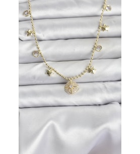 Pirinç Gold Renk Zirkon Taşlı Kutup Yıldızı Model Kadın Kolye 5886 - LOHO7127-1600