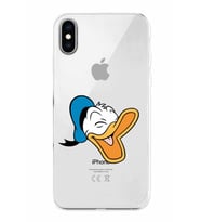 Apple iPhone X Uyumlu Kamera Korumalı Tıpalı Kapak Donald Duck TasarımlıŞeffaf Kılıf