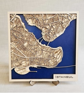 LeradLazerArt İstanbul Haritası Ahşap Duvar Tablosu. Ev ve Ofis Duvar Tablosu (Açık Bej)