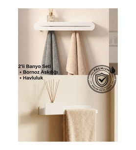 2’li Banyo Aksesuar Seti Havluluk + Bornoz Askılığı