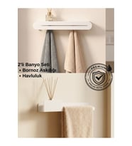 2’li Banyo Aksesuar Seti Havluluk + Bornoz Askılığı